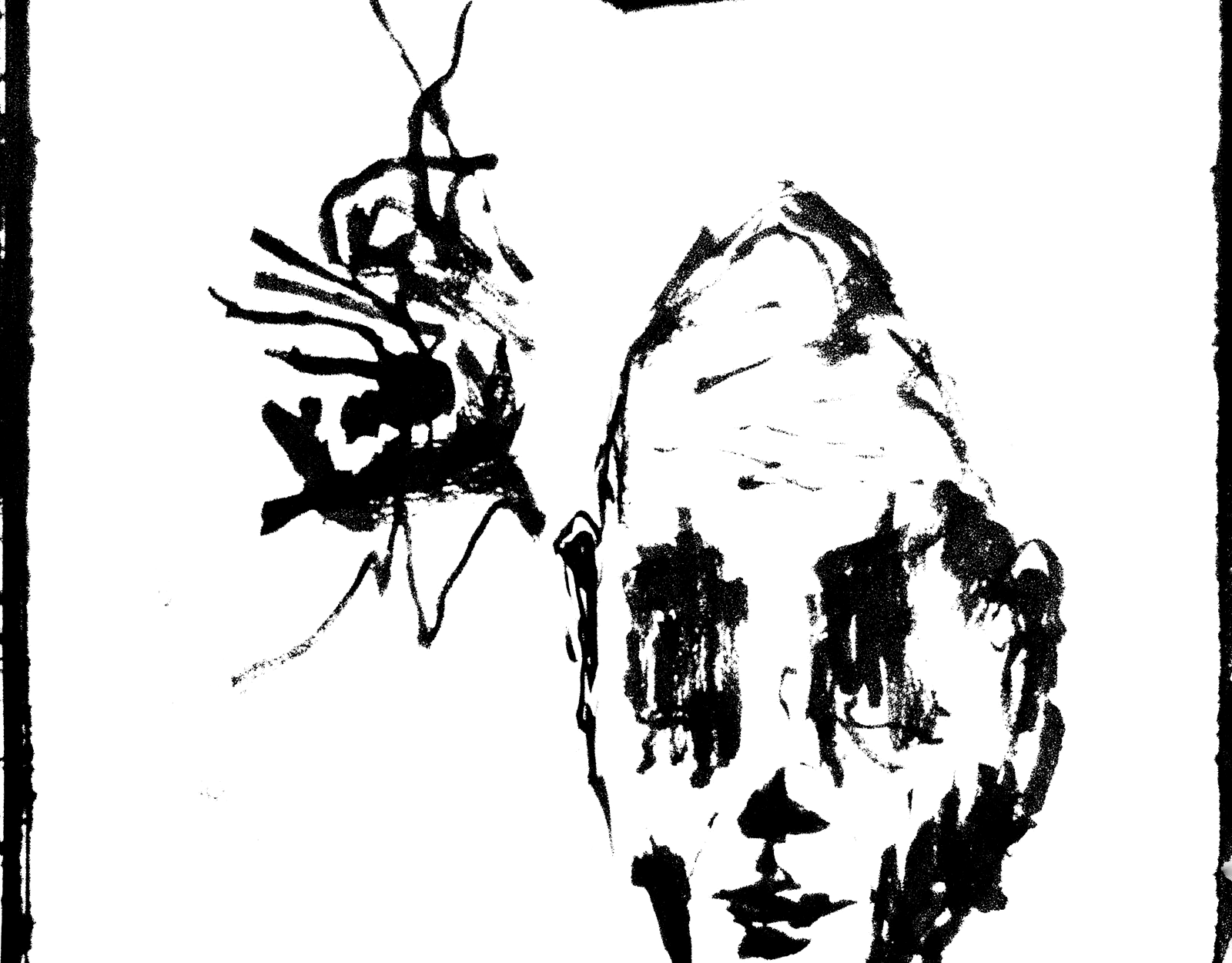 An ink drawing of a face, July 2026.